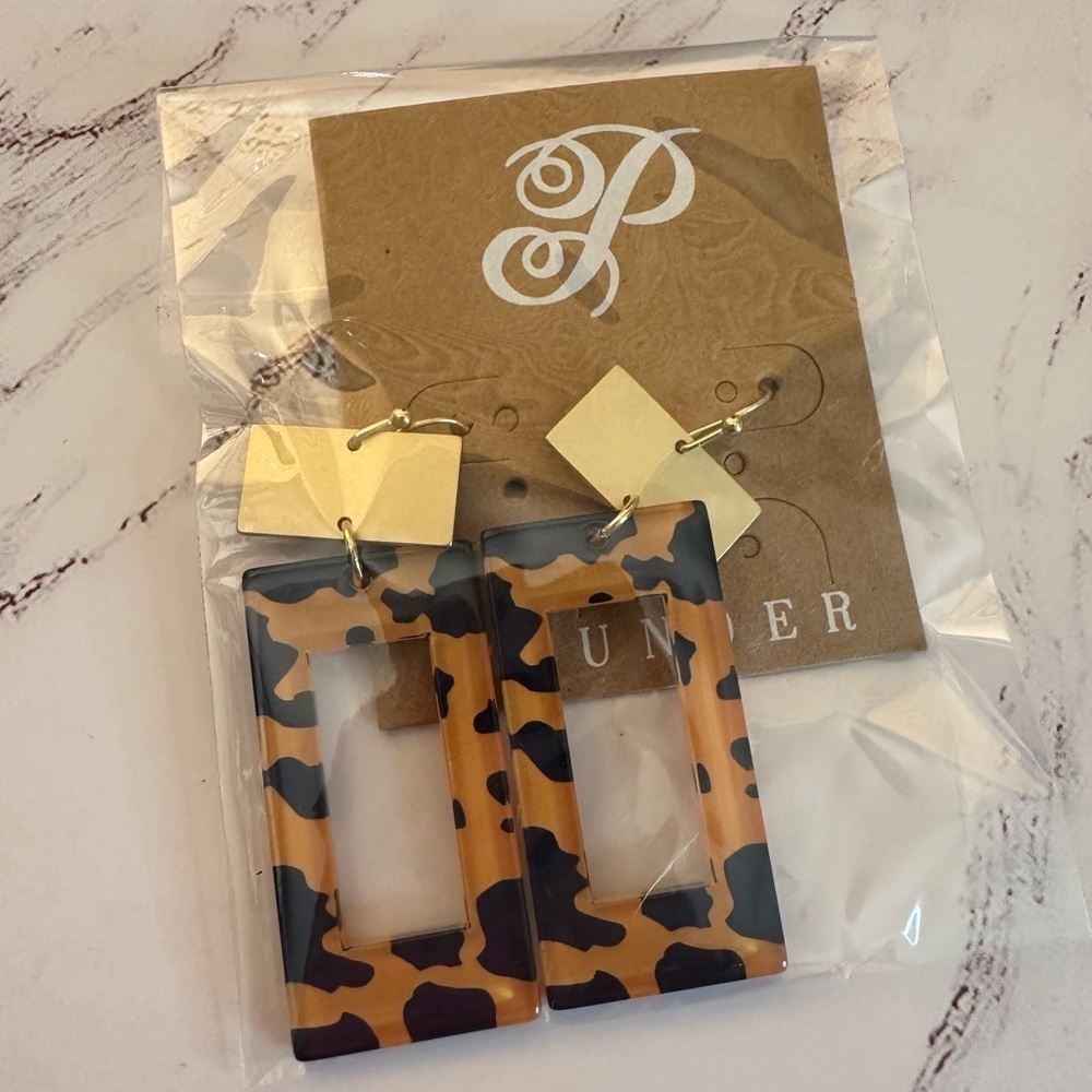 PLUNDER Animal Print Brown And Gold Bold Dangling Earrings
